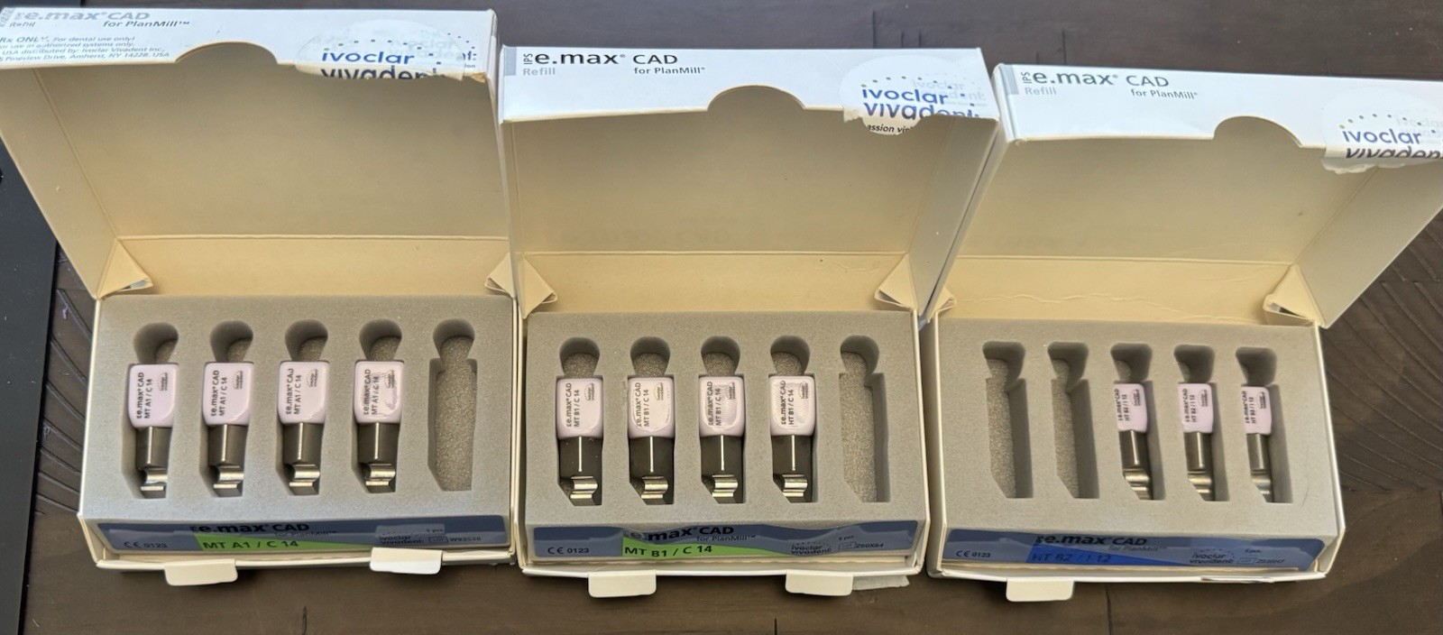 Ivoclar IPS e.max CAD planmill MT A1 C14 and B1 C14- HT B2 I12 , Dental Lab