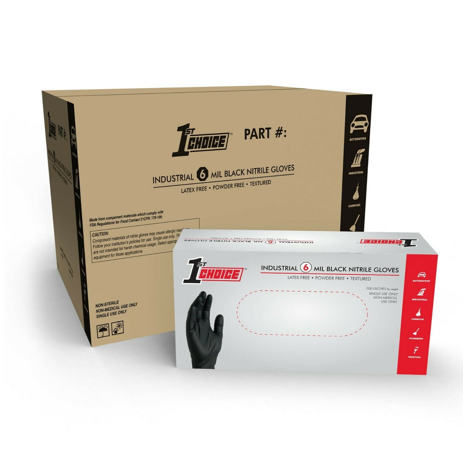 1st Choice Premium Black Nitrile Disposable Gloves, 6 Mil, Case of 1000