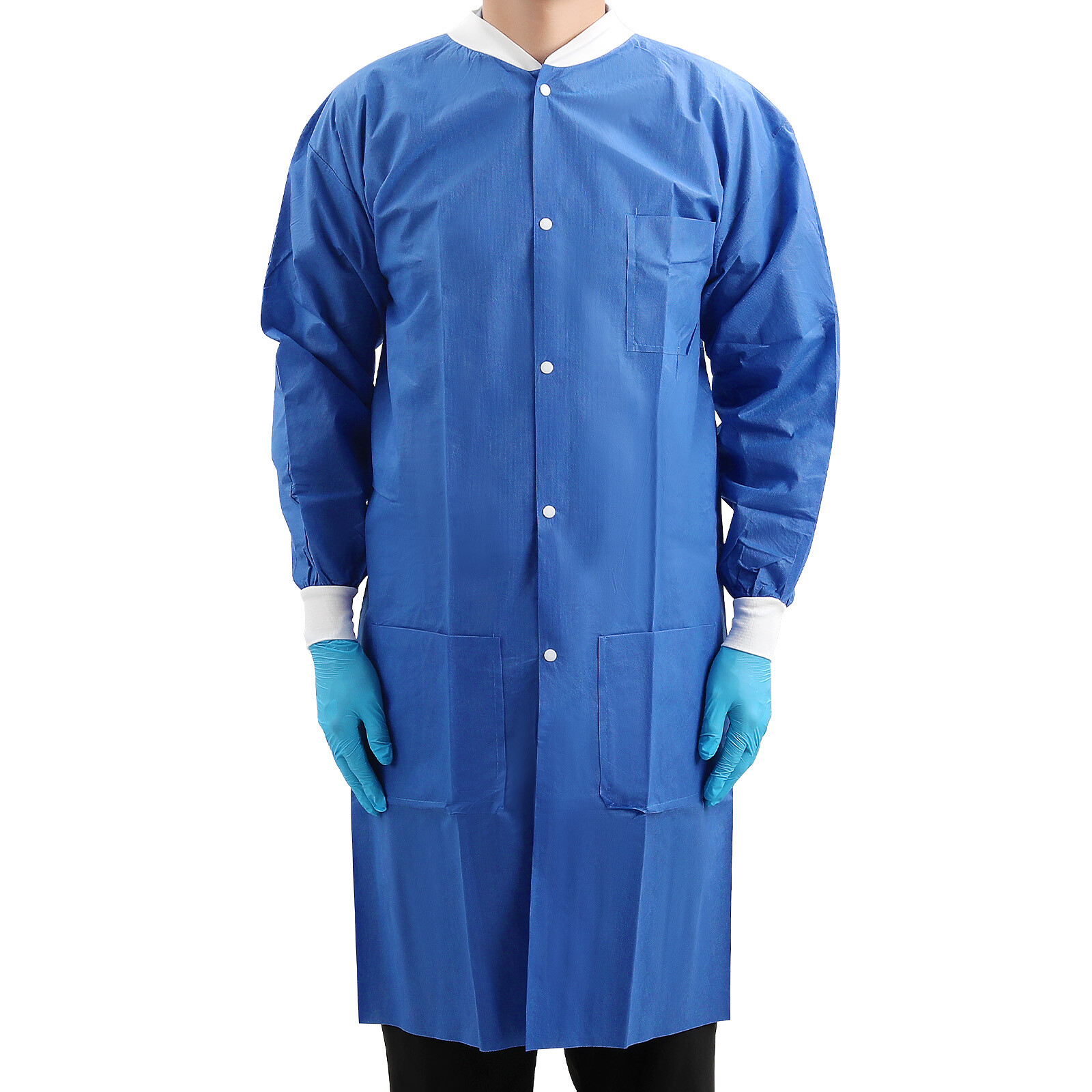JMU Dental Disposable Lab Coat Gown 3 Pockets Blue Full Sleeve SMS Medical S-XL