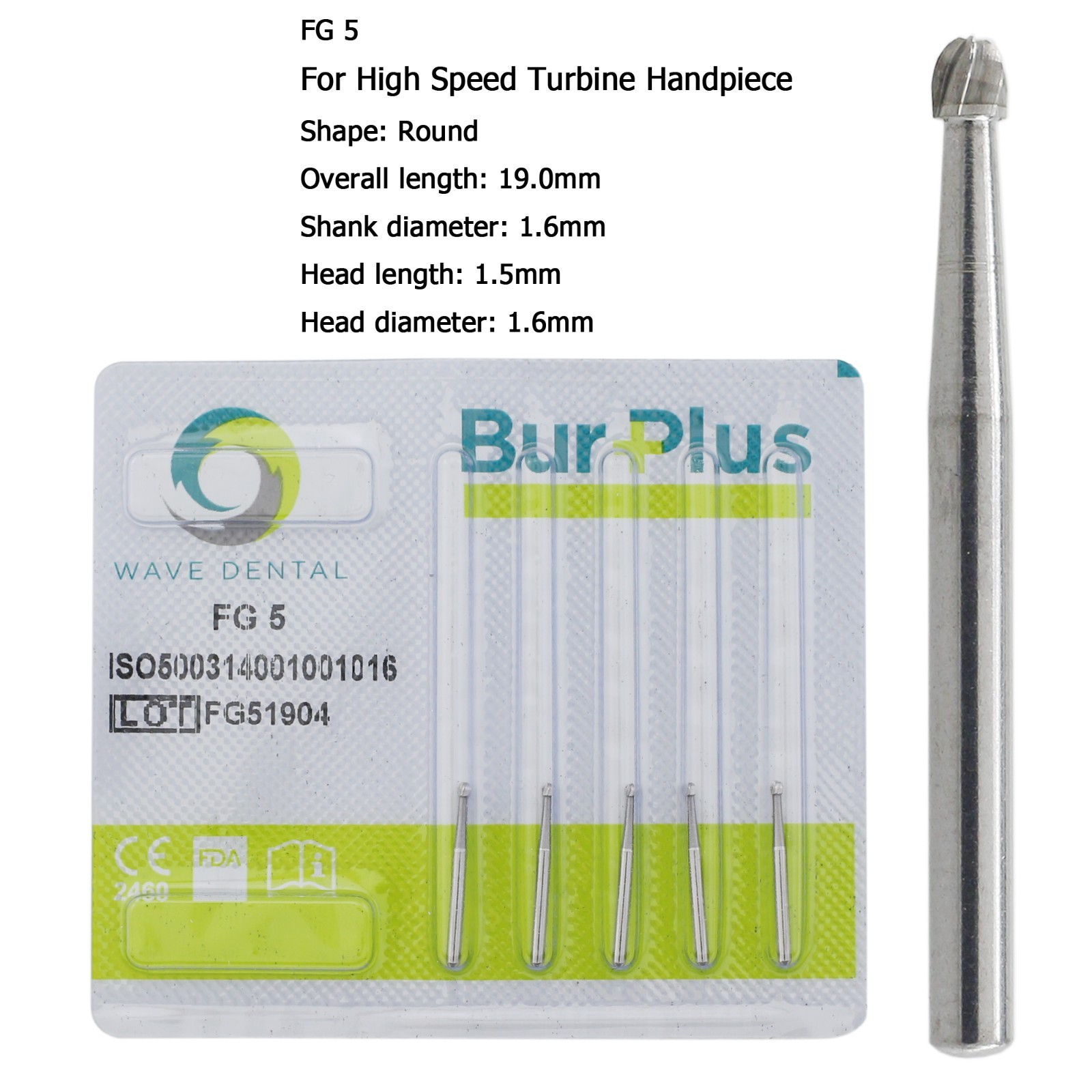 Wave Dental Carbide Burs Round Bur FG 330 1/4 2 6 8 557 High Speed Friction Grip
