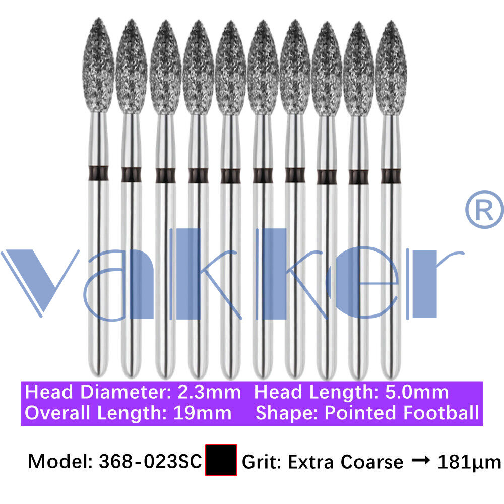 10pc Vakker Dental FG Football Egg Shape Diamond Burs for High Speed Handpiece