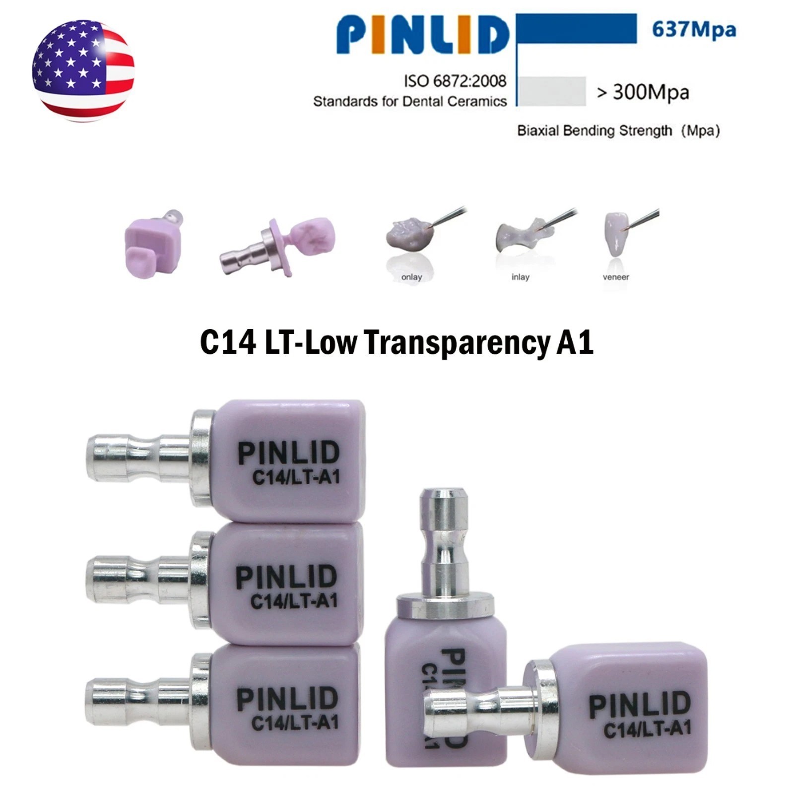 US C14 Dental Glass Ceramic Blocks LT Lithium Disilicate CAD/CAM CEREC 5Pcs/Box