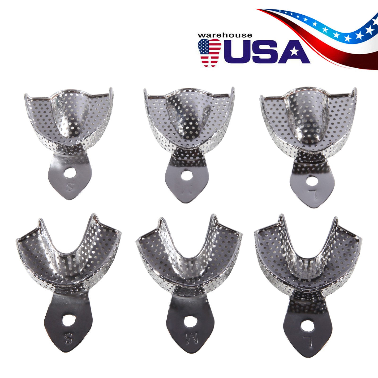 Metal Dental Impression Trays set Perforated Upper & Lower Denture Edentulous