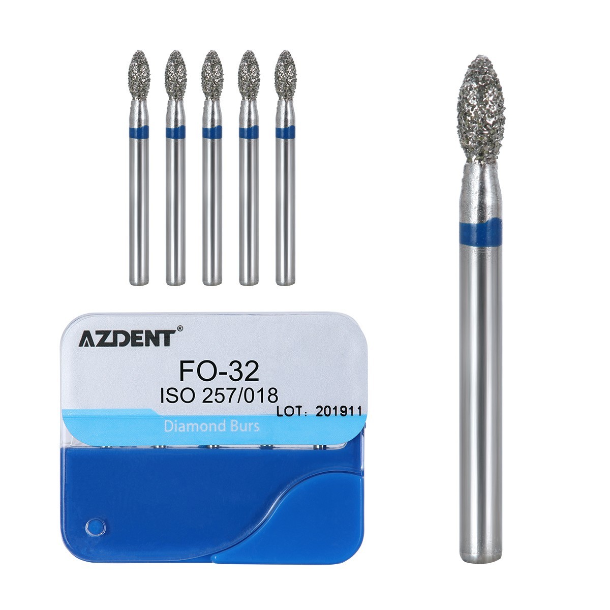 200pcs AZDENT Dental Diamond Burs Medium FG 1.6MM F High Speed Handpiece 20Types