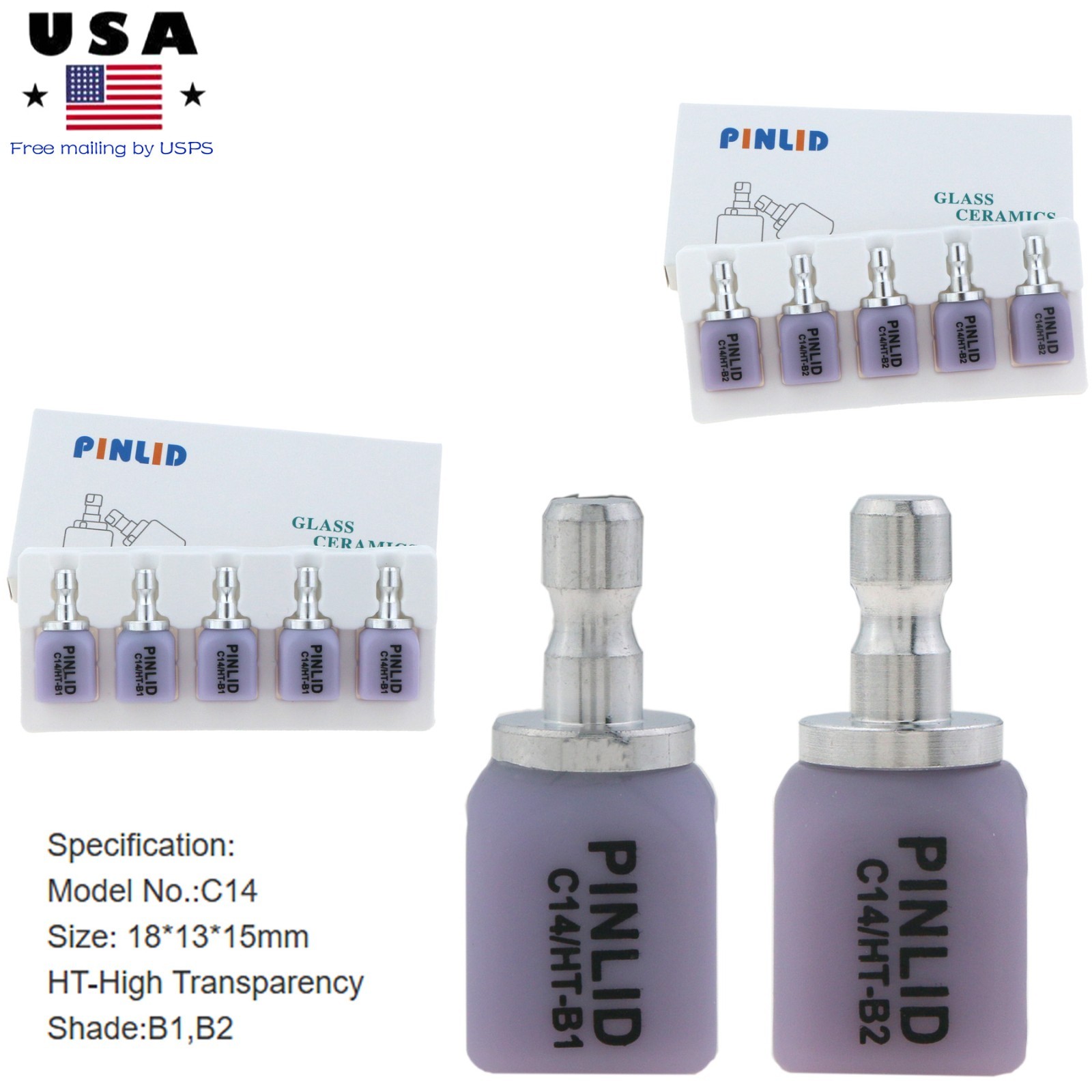 C14 Glass Ceramic Blocks HT/LT Lithium Disilicate CAD/CAM Cerec Blocks 5Pcs/Box