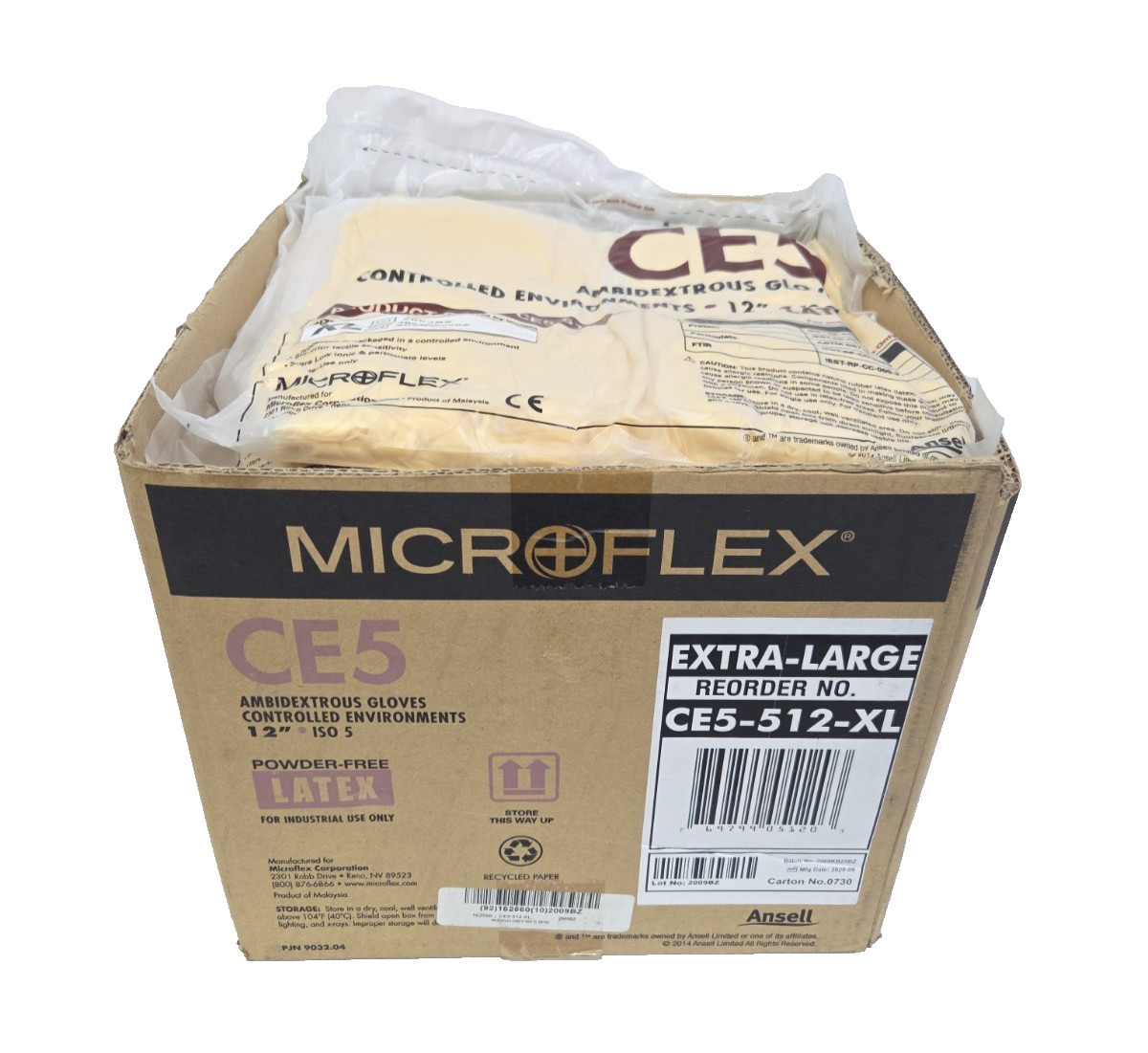 Microflex Powder-Free Latex Ambidextrous Gloves CE5-512-XL Size XL Box of 1000