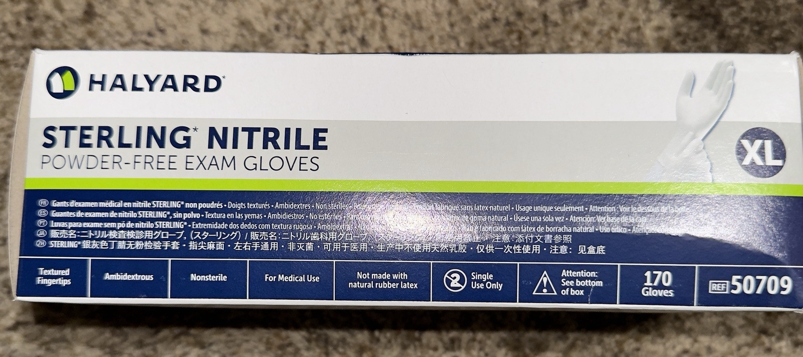Halyard Sterling* Nitrile Exam Gloves 50709 1 Box of 170 EXTRA LARGE GLOVES
