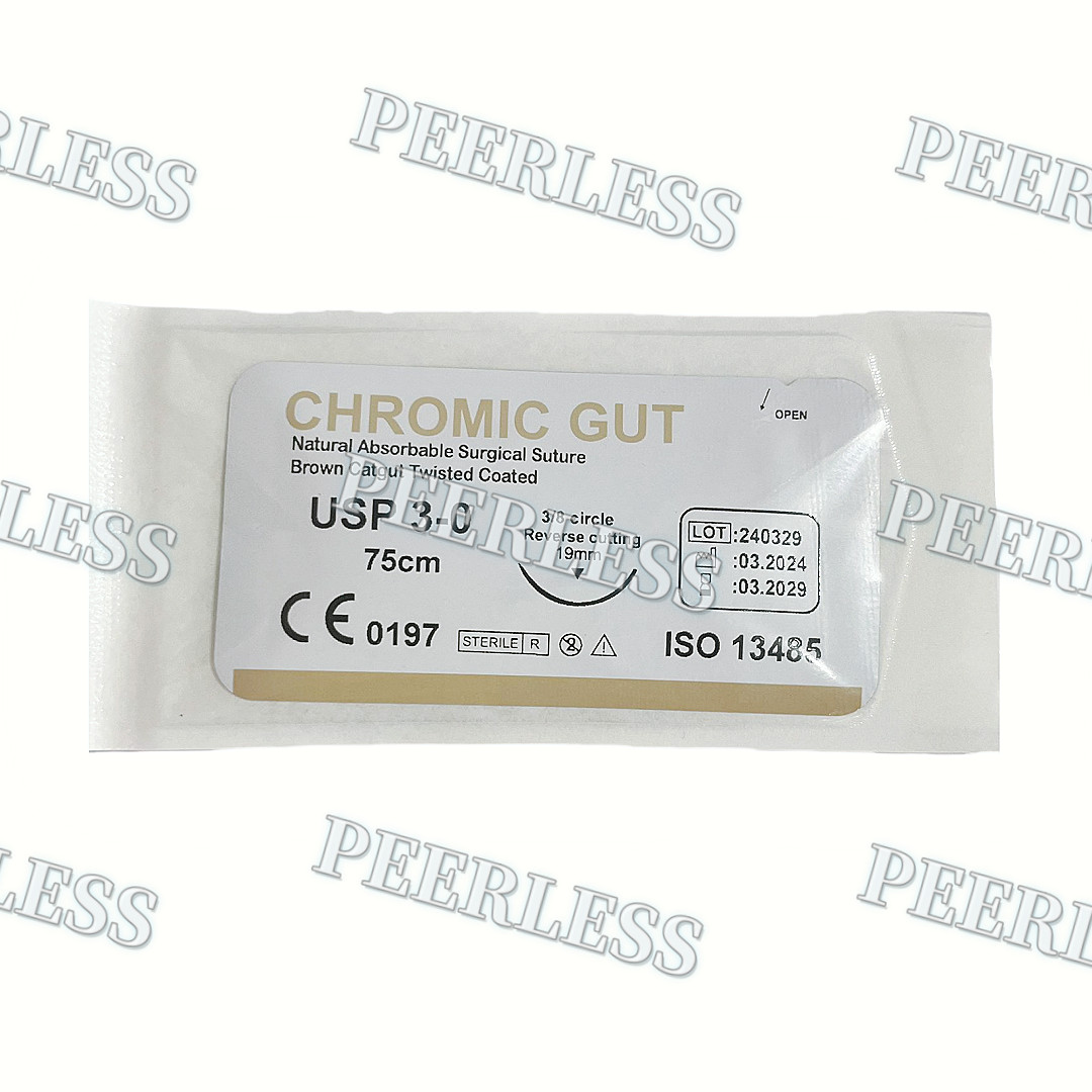 Absorbable Dental Surgical Suture CHROMIC GUT 3-0 Brown 75cm 3/8 Reverse Cutting