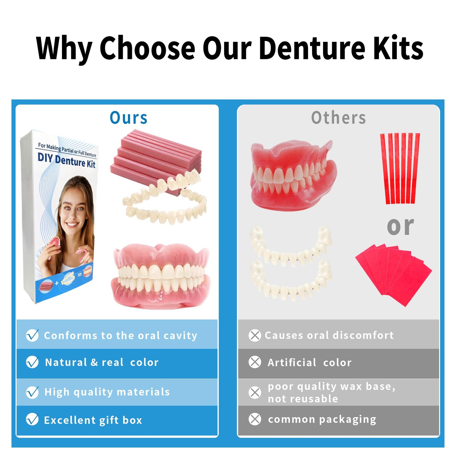 DIY Denture Kit Full Set of Top & Bottom Fake 1 Ounce (Pack 1), White