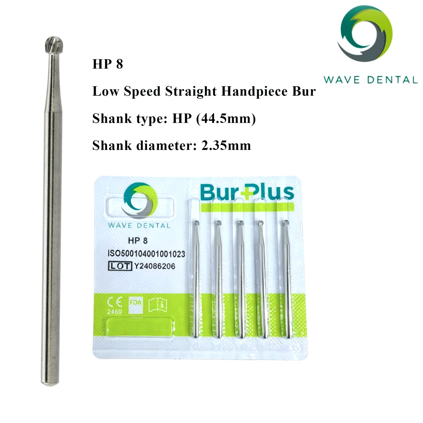 US WAVE Dental Bur Carbide HP8 Round Head For Low Speed Straight Handpiece 10Pcs