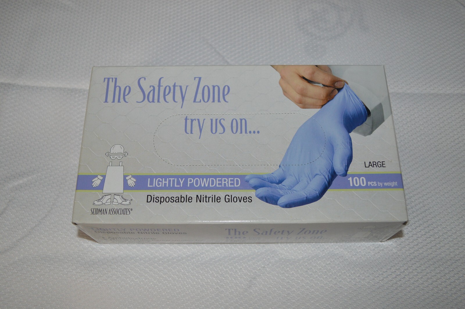 THE SAFTEY ZONE ~ DISPOSABLE NITRILE GLOVES ~ AMBIDEXTROUS ~ 100 COUNT ~ LARGE