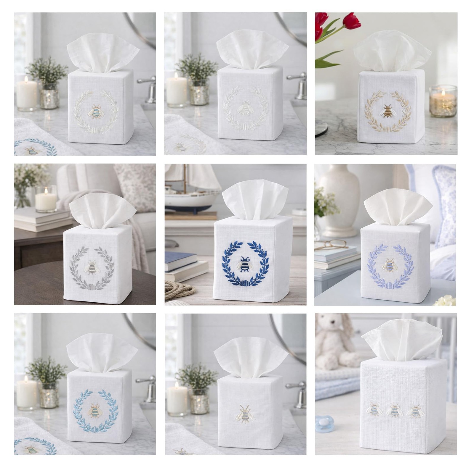 Jacaranda Living Square Tissue Cover Linen/Cotton Fabric Tissue Holder