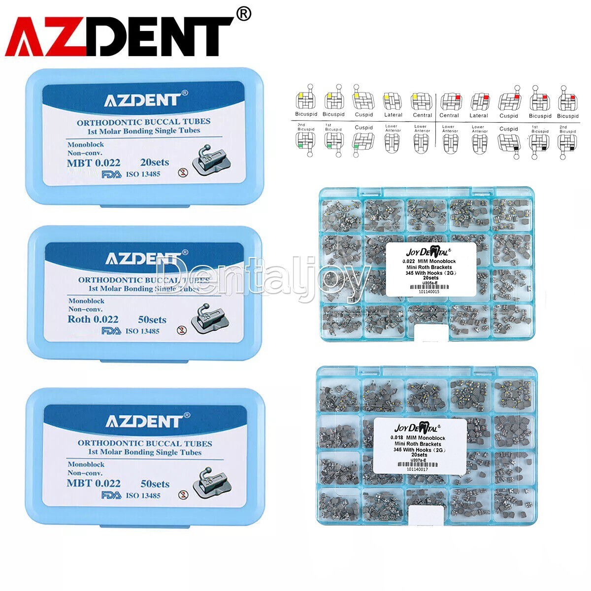AZDENT Dental Ortho MIM Monoblock Braces Brackets Mini Roth MBT.022 /Buccal Tube