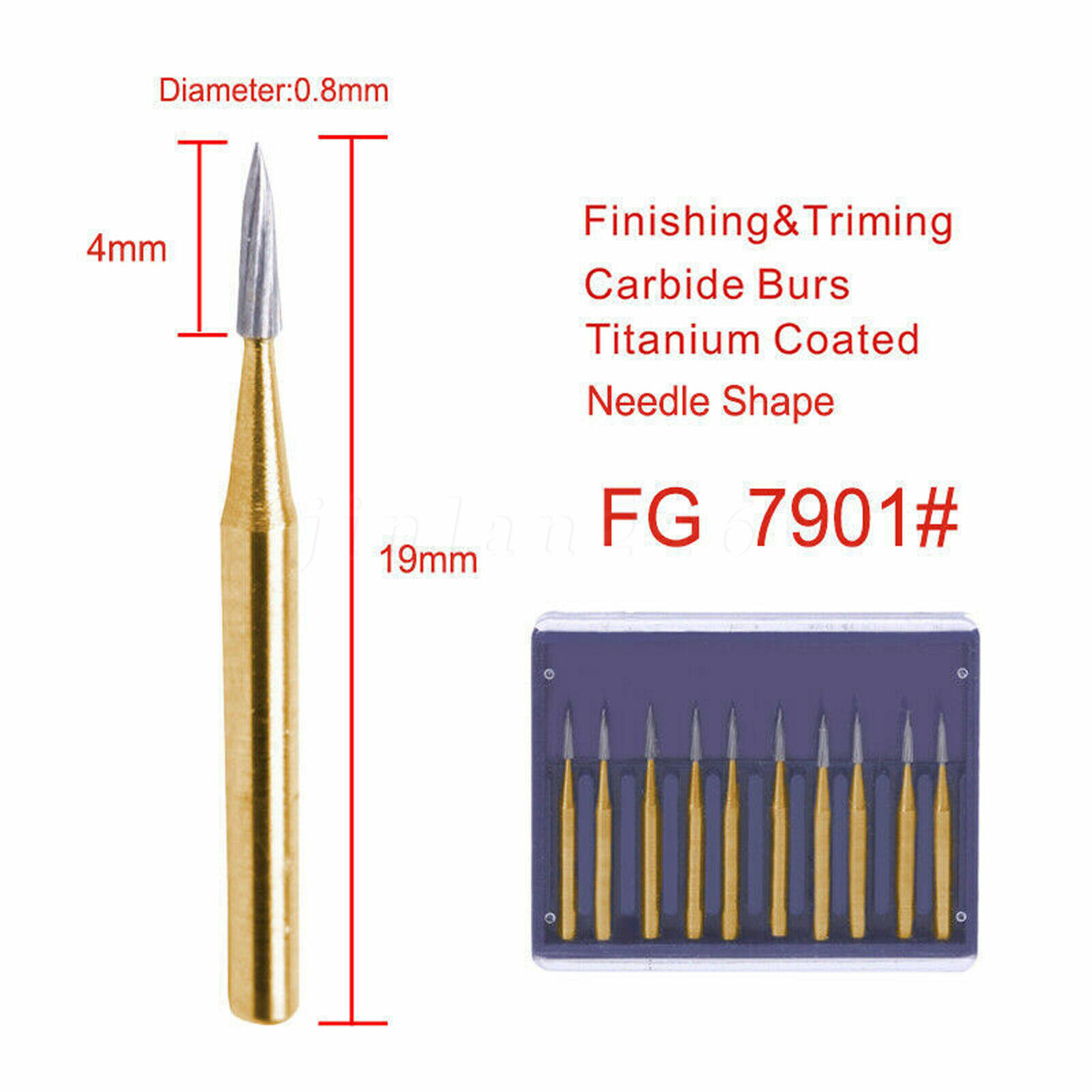 TRIMMING & FINISH DENTAL CARBIDE BURS 12 BLADES TF 7901 NEEDLE
