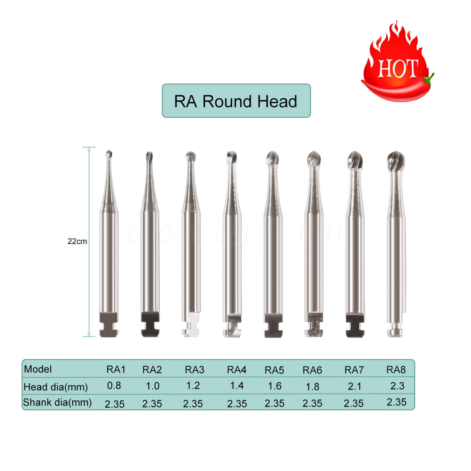 5 Pcs/Pack Dental RA Round Carbide Bur For Slow Speed Latch Type RA 1#- RA 8#