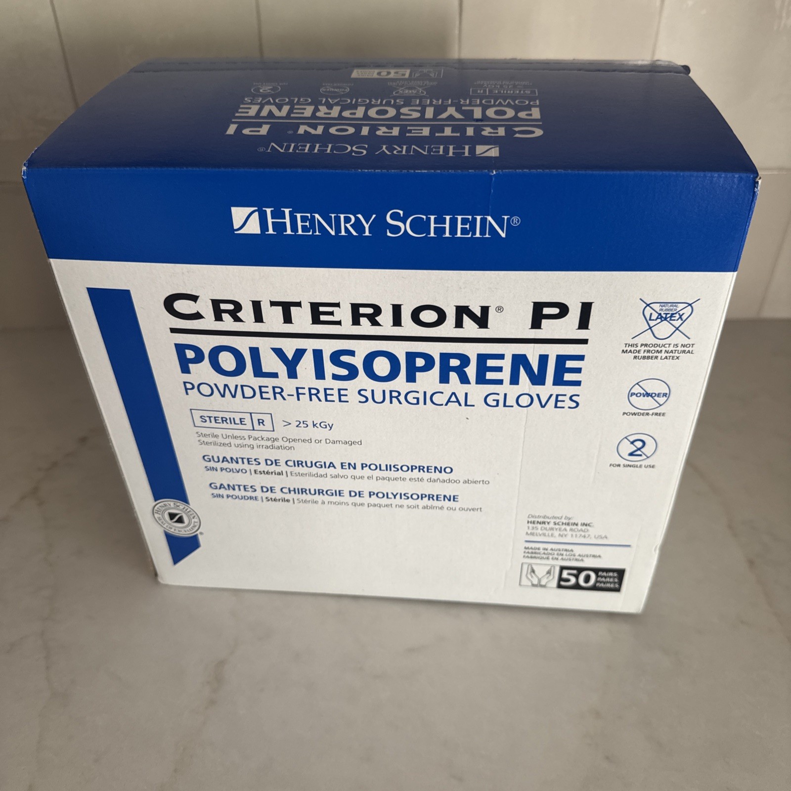 1 Box Of 50 Criterion PI Polyisoprene Powder Free Sterile Surgical Gloves Size7