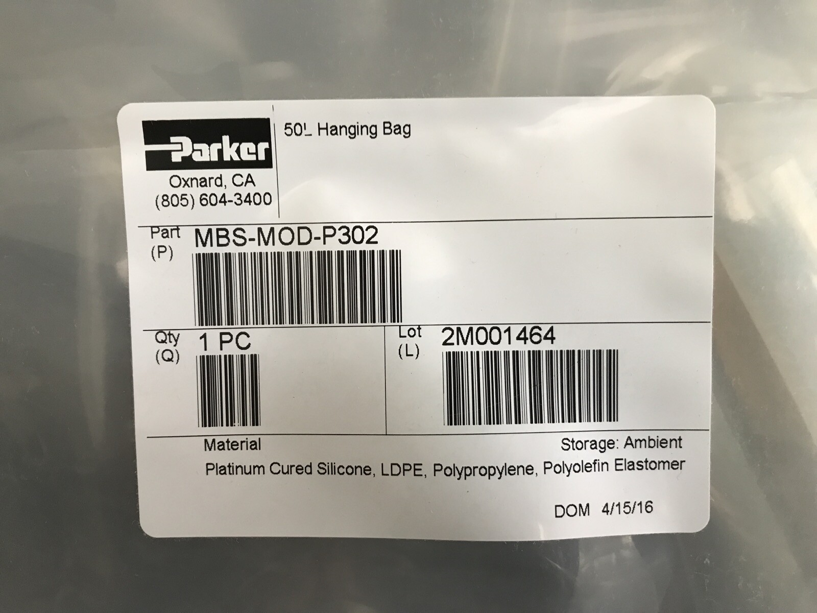 PARKER 50L Hanging Bag “Y” Tubing Clamp Assembly Set MBS-MOD-P302
