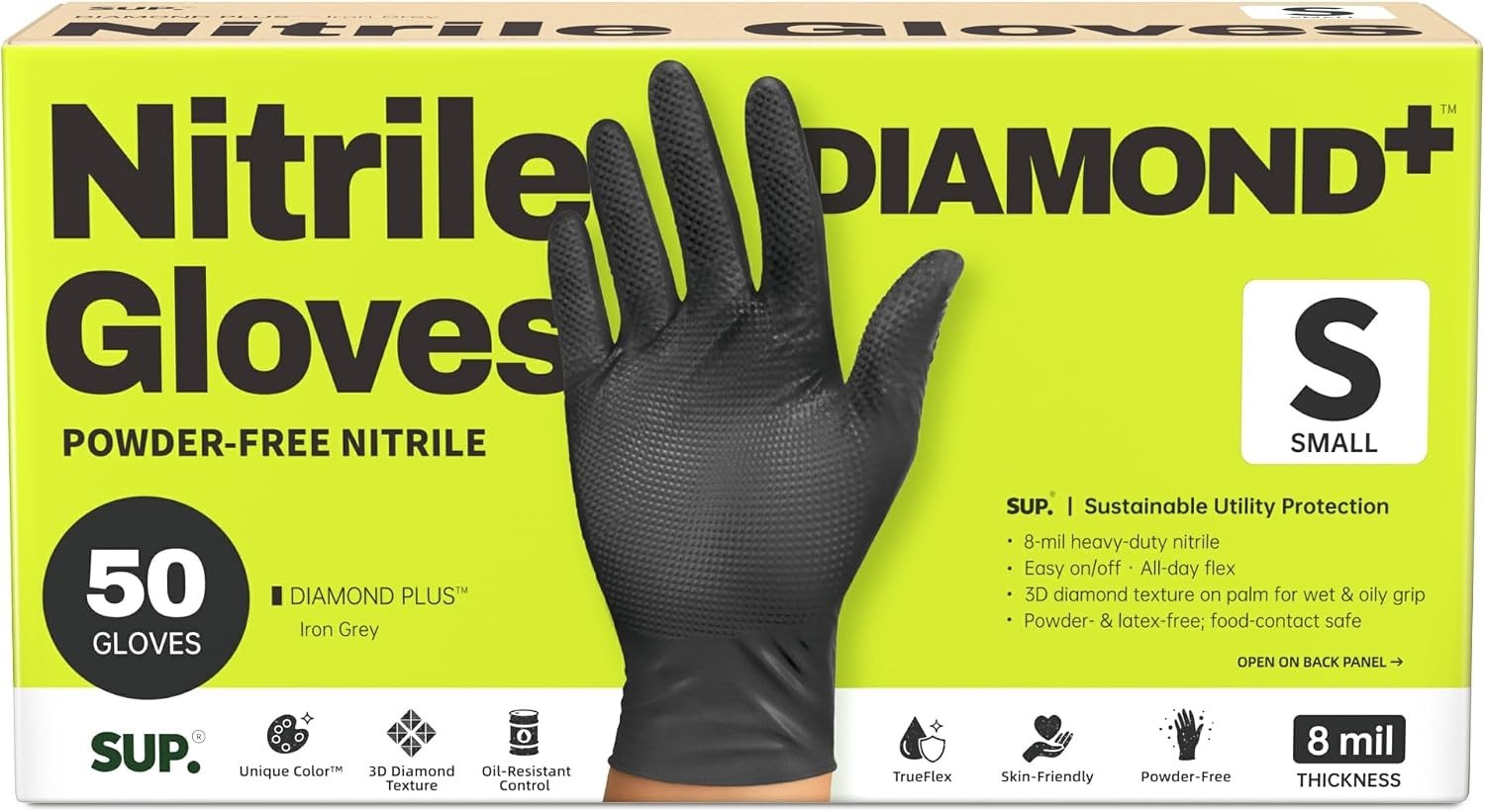 Heavy-Duty 8 Mil Nitrile Gloves – Diamond Textured, Chemical Resistant, 50 Ct
