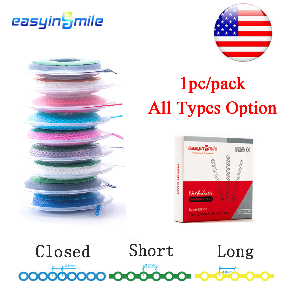 15feet Dental braces Power Chains Orthodontic super Elastic Closed/Short/Long