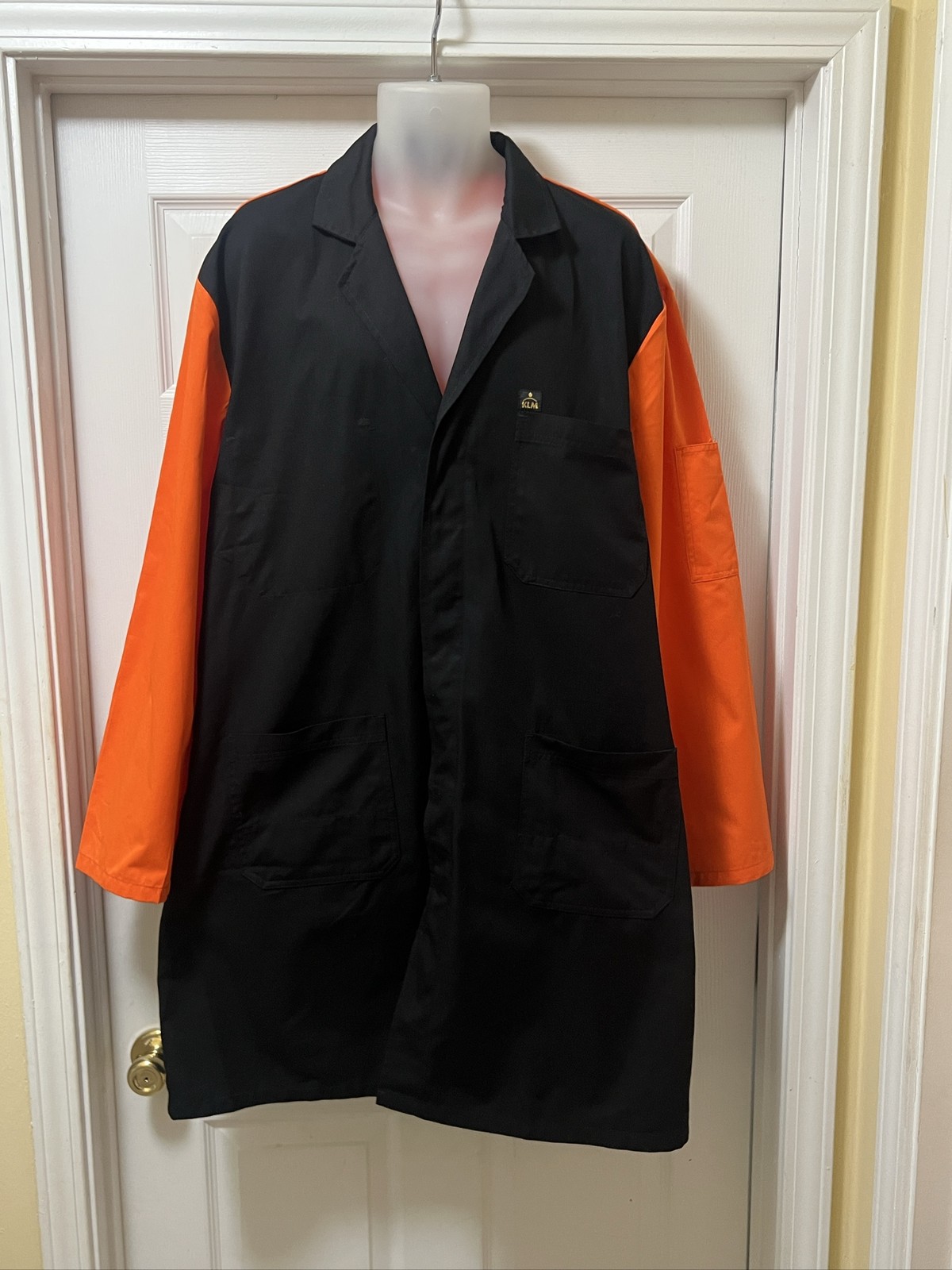 Unisex KLM/TNT Black Lab Coat Orange Sleeves Medical Mechanic Jacket XL