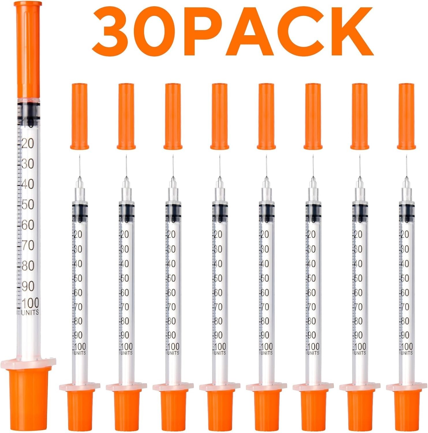 30 Count Sterile Disposable U-100 Syringes, 30G 1ml, Individually Wrapped