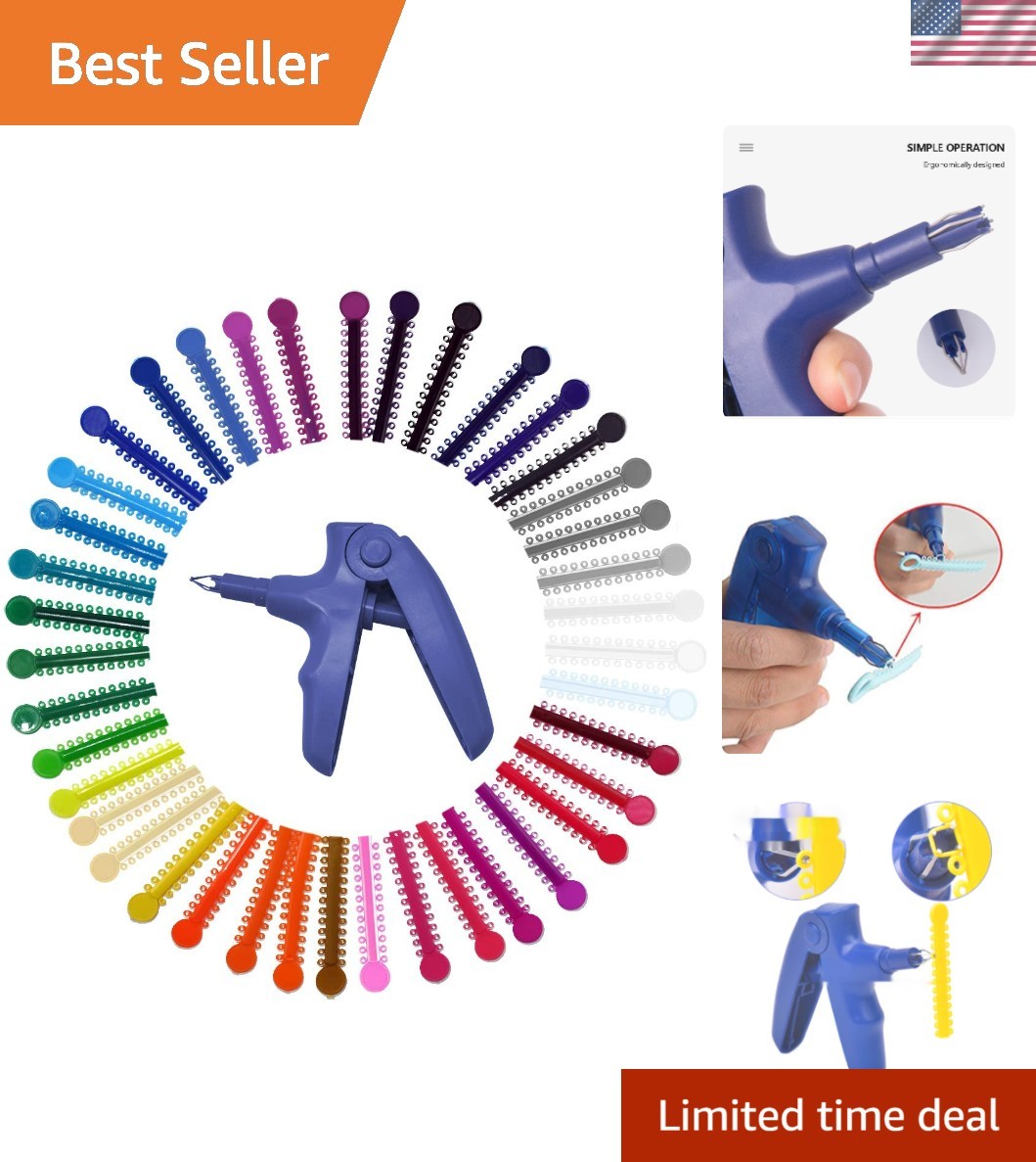 Complete Orthodontic Ligature Tool Set – 1040 Colorful Rubber Bands for Braces