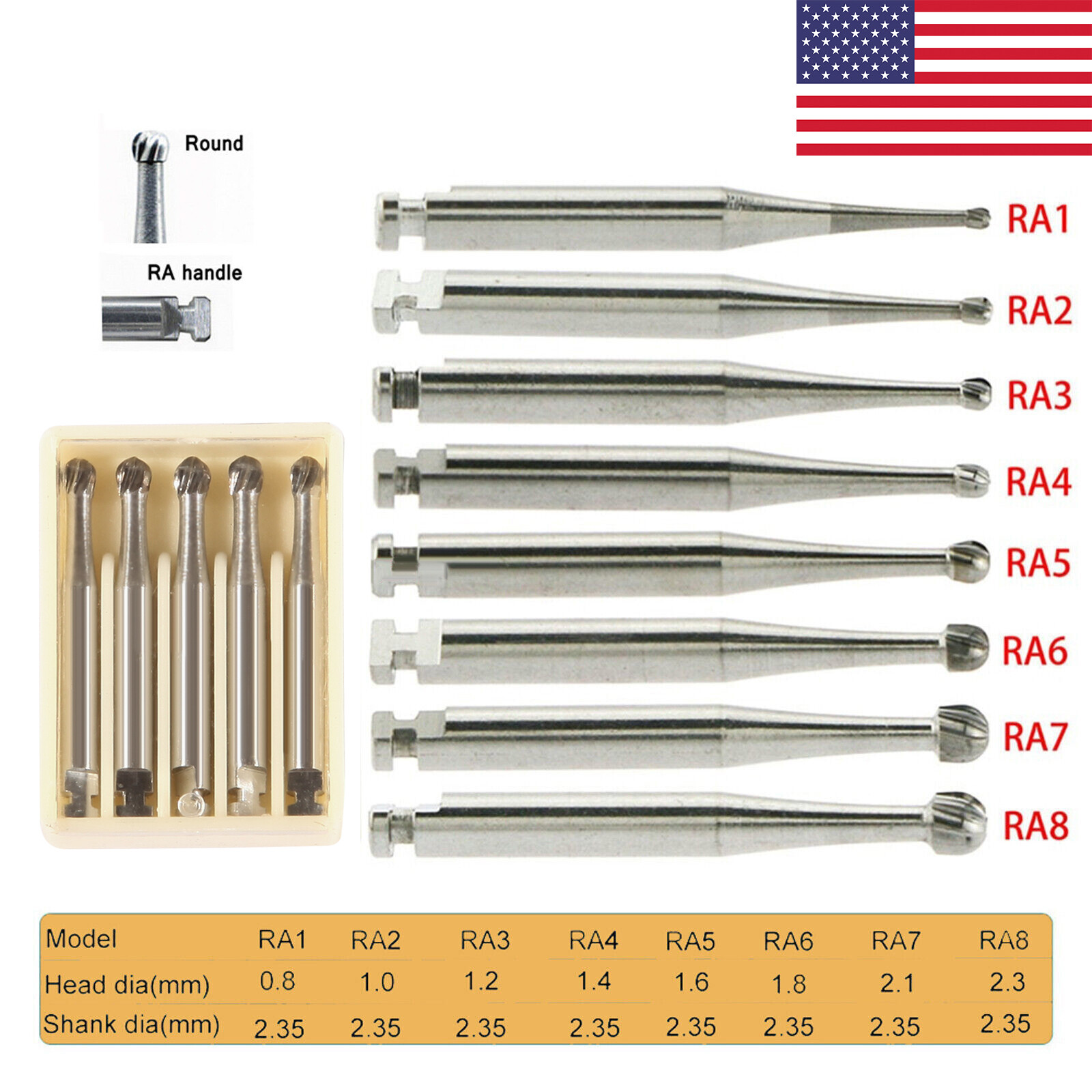 5pcs/box Dental Round Latch Carbide Bur RA1 2 3 4 5 6 7 8 RA Drill Slow Speed po