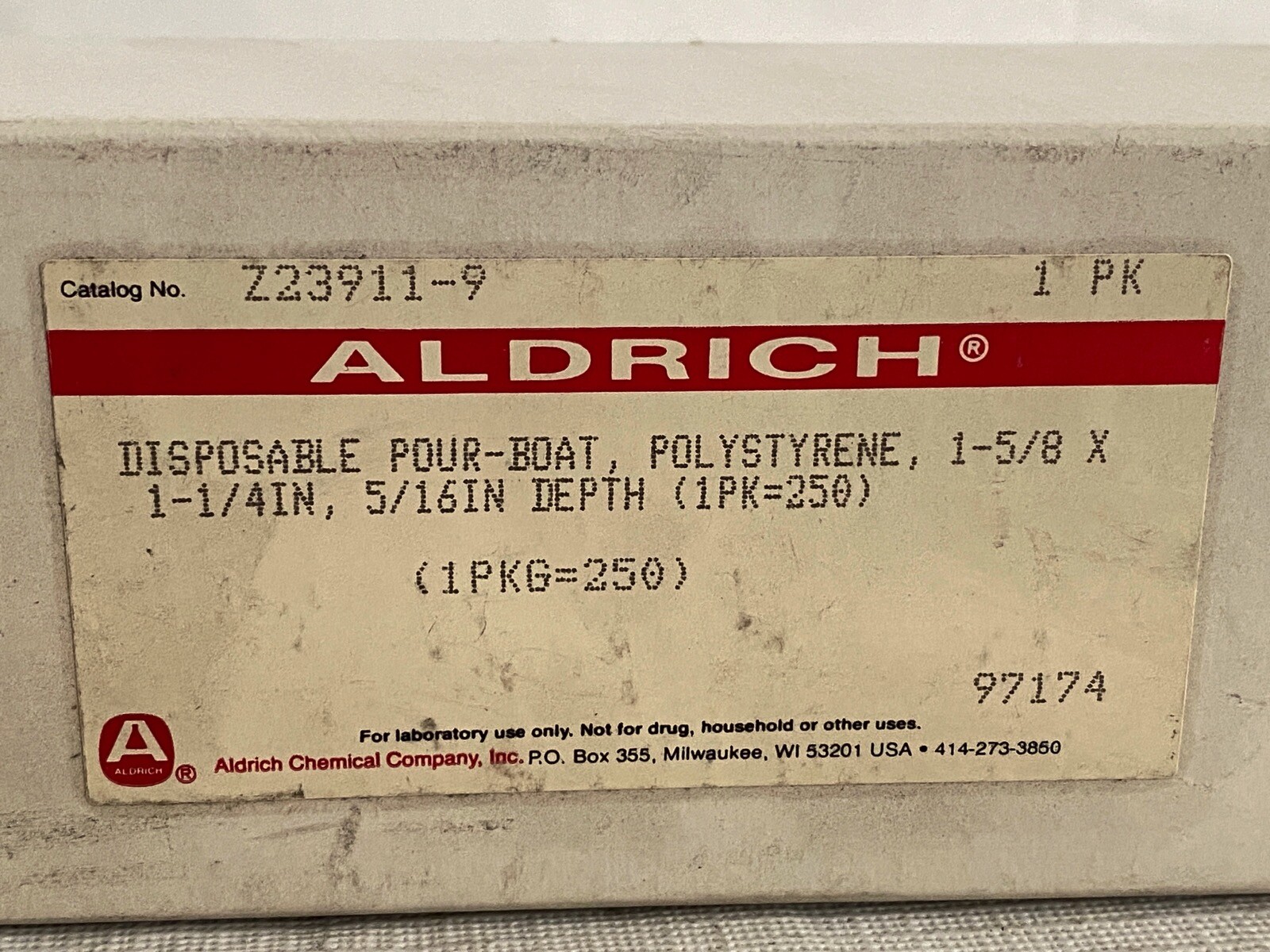 (250/Pk) ALDRICH Disposable PS Pour Boat 1-5/8” x 1-1/4” 5/16” Depth Z239119