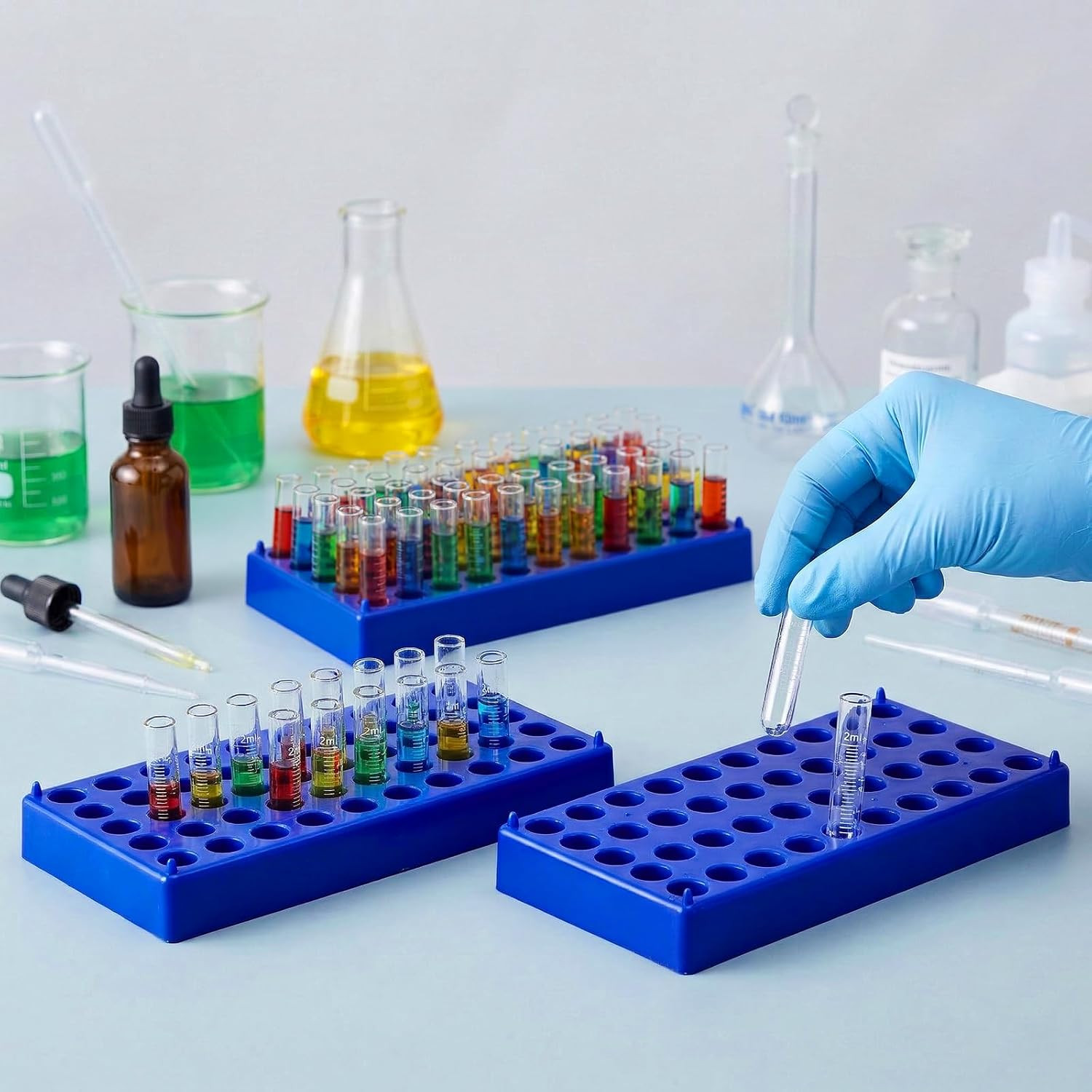 6 Pack 50 Hole Vial Rack 13mm Tube Holder for 2mL HPLC Sample Bottles Blue