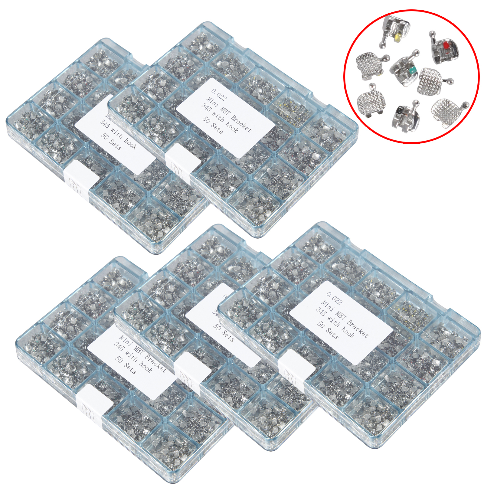 5 Box Dental Metal Orthodontics Brackets Brace MINI MBT.022 345 Hooks 50 set/box