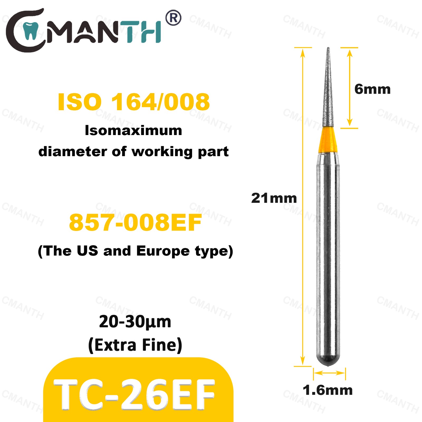 US TC Type Dental Diamond Bur Extra Fine polishing Drill For High Speed 20Pcs FG