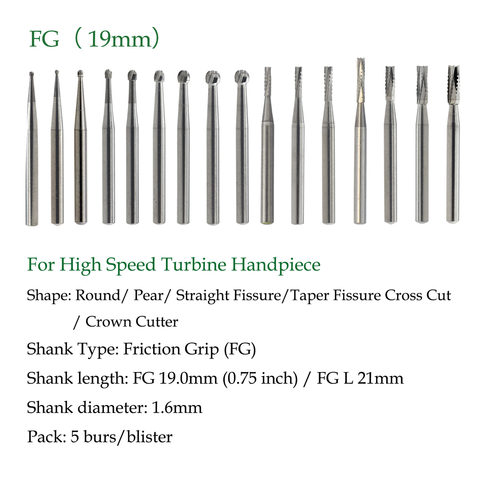 Wave Dental Surgical Burs High Speed FG 25mm Carbide Friction Grip Round 2 4 557