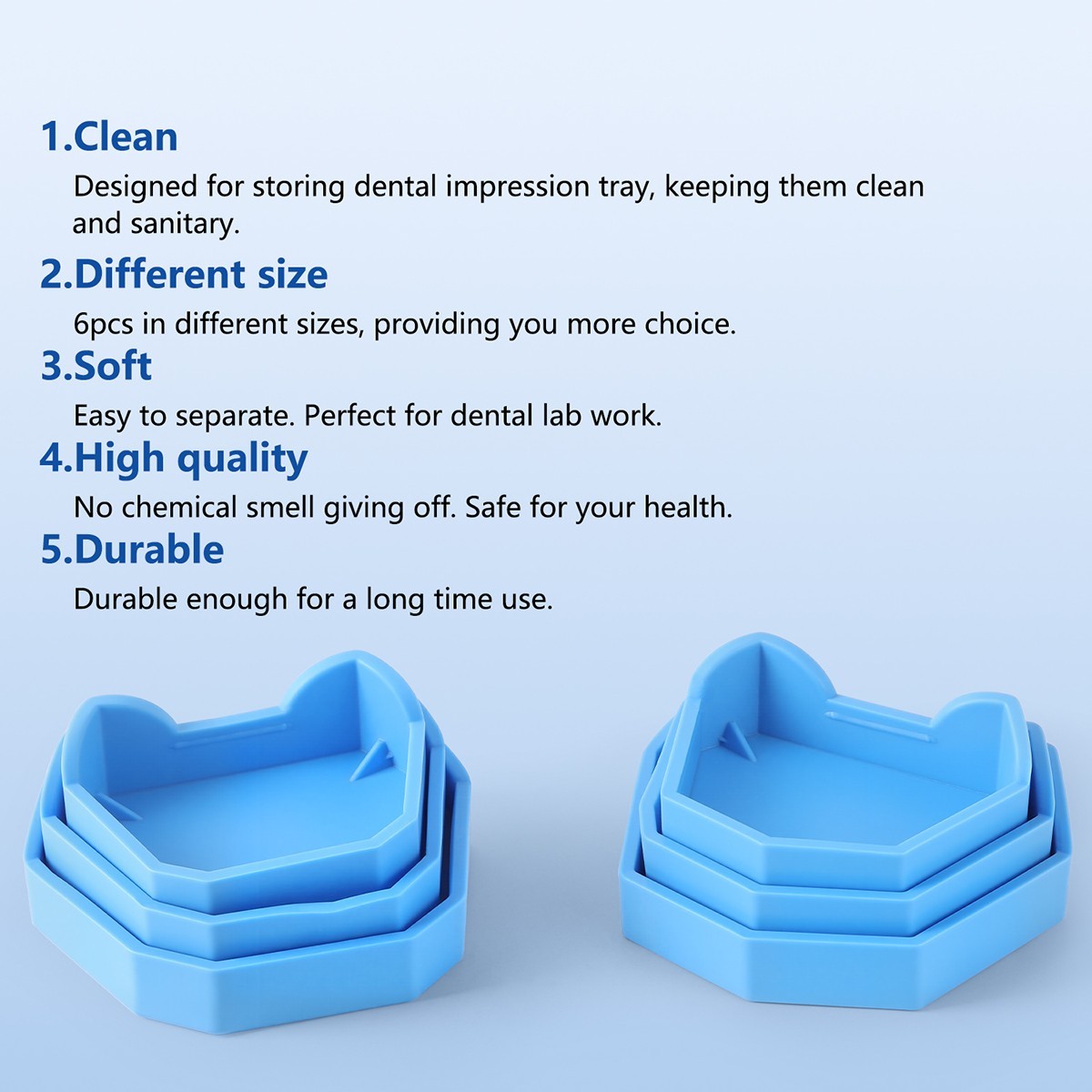 6Pcs Dental Model Former Base Molds Blue Silicone Rubber Notches Plaster Types