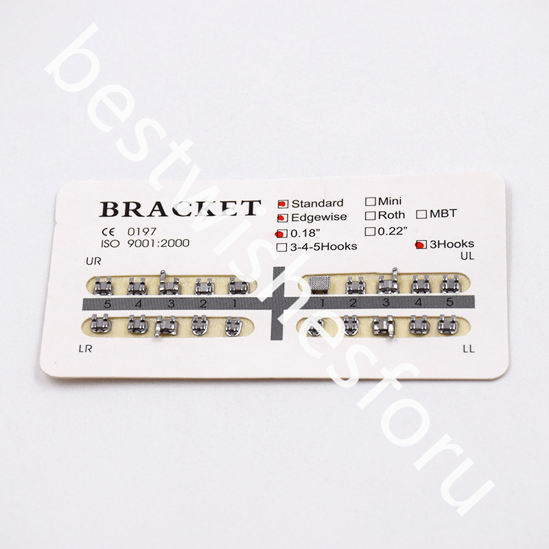 20 Pcs/Pack Standard Dental Ortho Hook/No Hook 018″ Slot Edgewise Metal Brackets