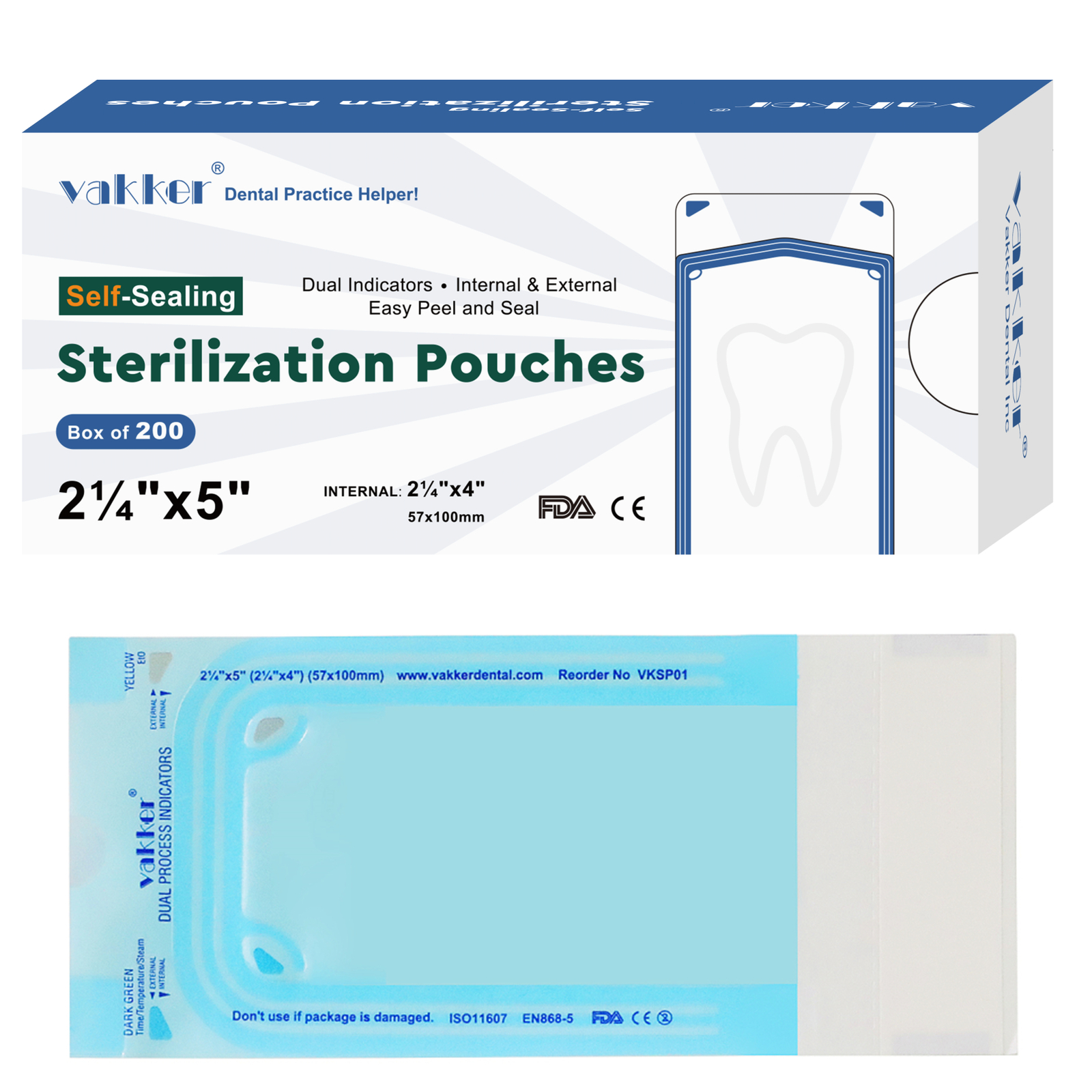 Vakker 1000pc 2.25″ x 5″ Self Sealing Dental Sterilization Pouches Autoclave Bag