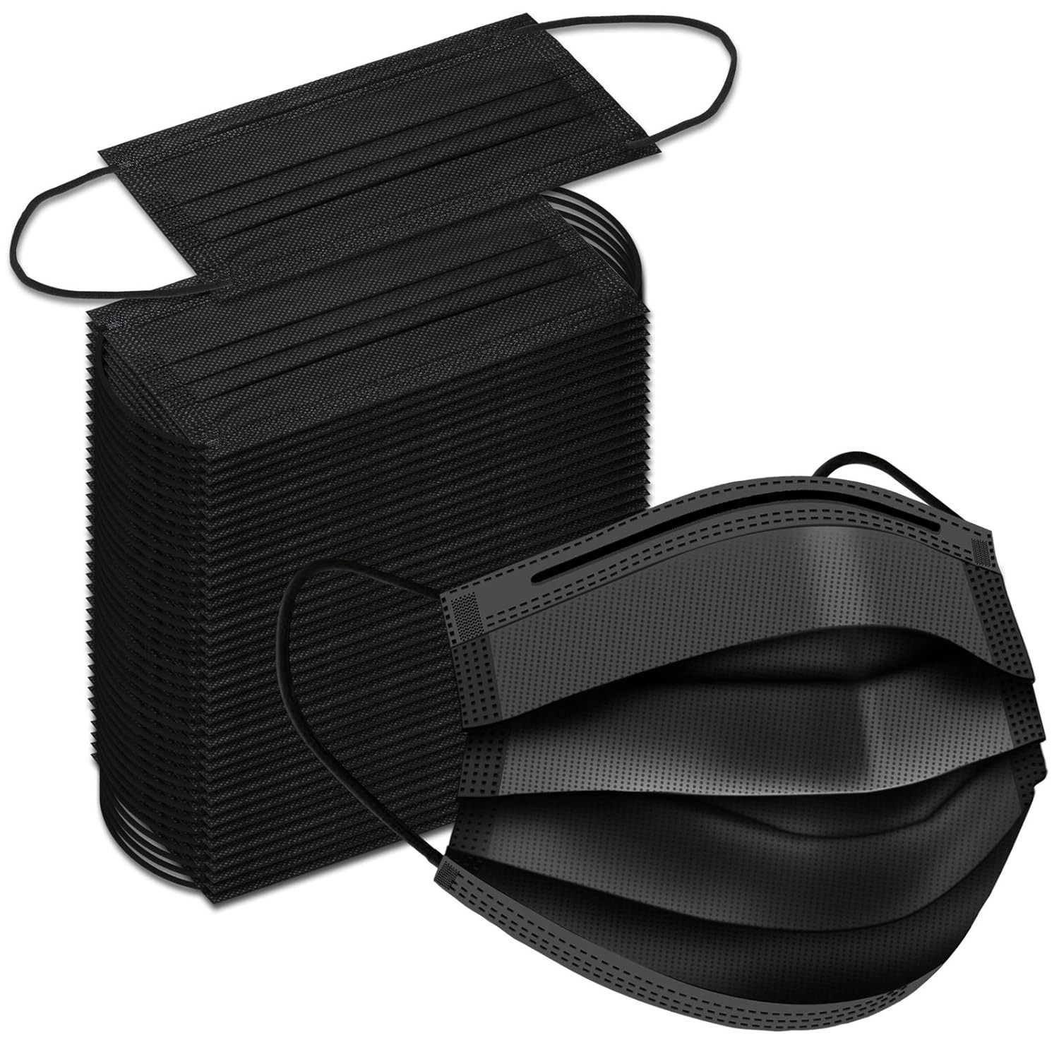 Soft Breathable Black Face Masks, 3-Ply Design, 100 Pack for Everyday Safety