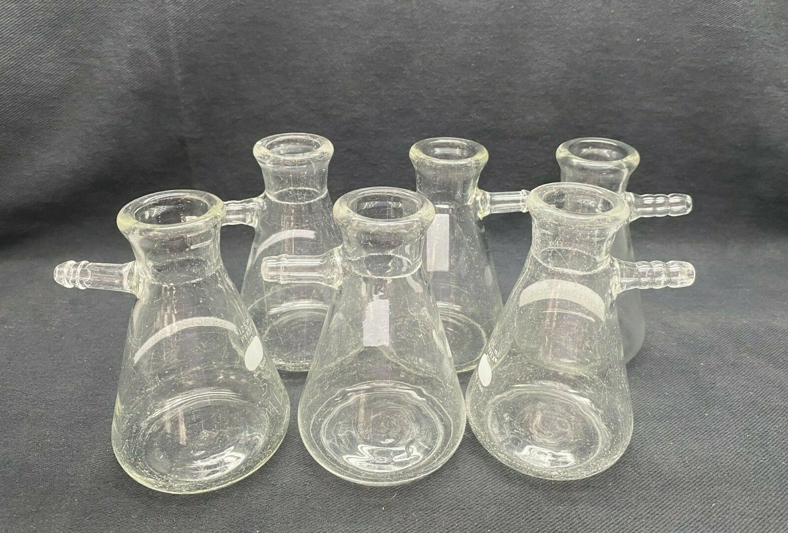 Lot of (6) Corning Pyrex 125mL Glass Micro Filtering Flask Sidearm 5360-125 B