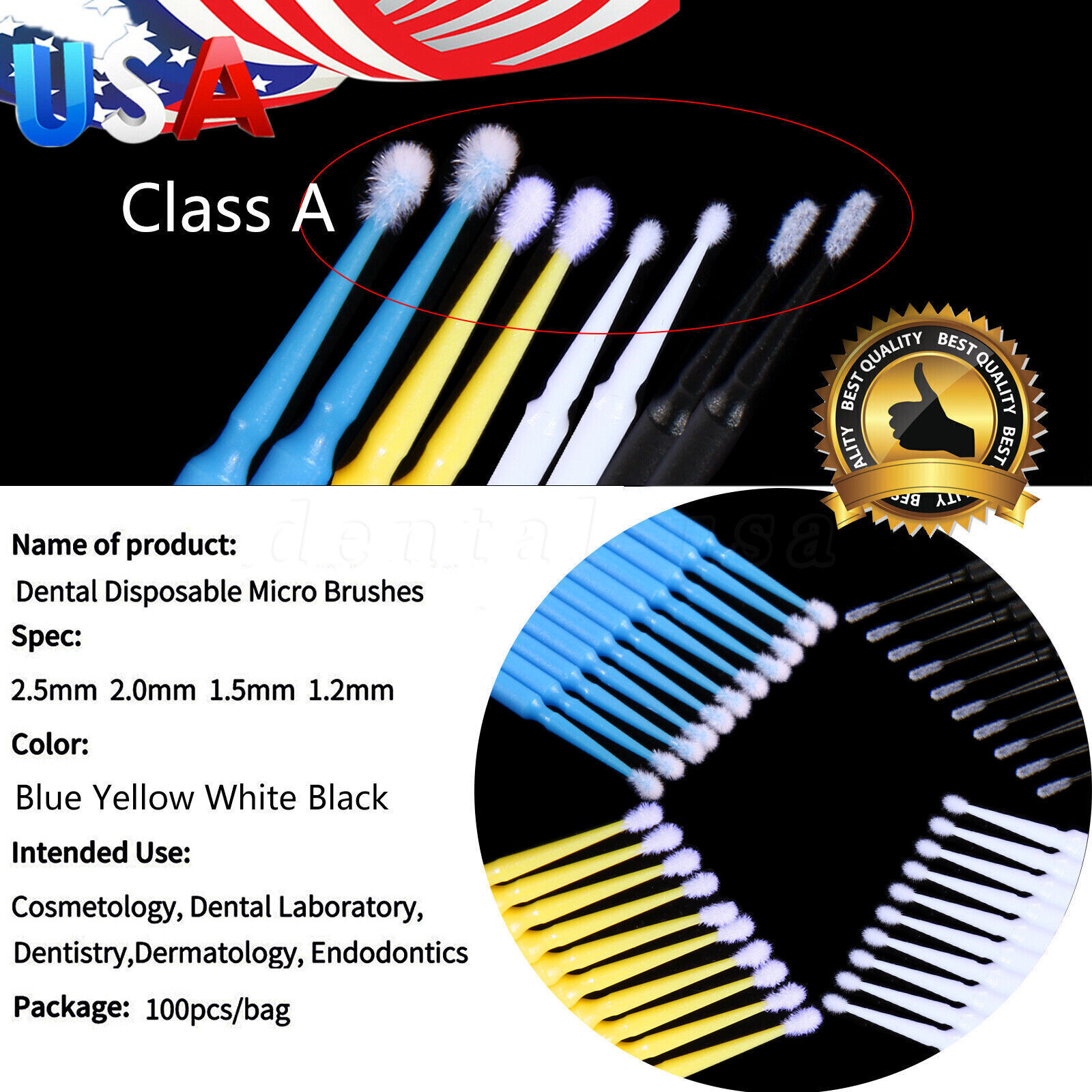USA Microbrush Micro Brush Applicator Tips Regular, Fine, Super Fine Dental