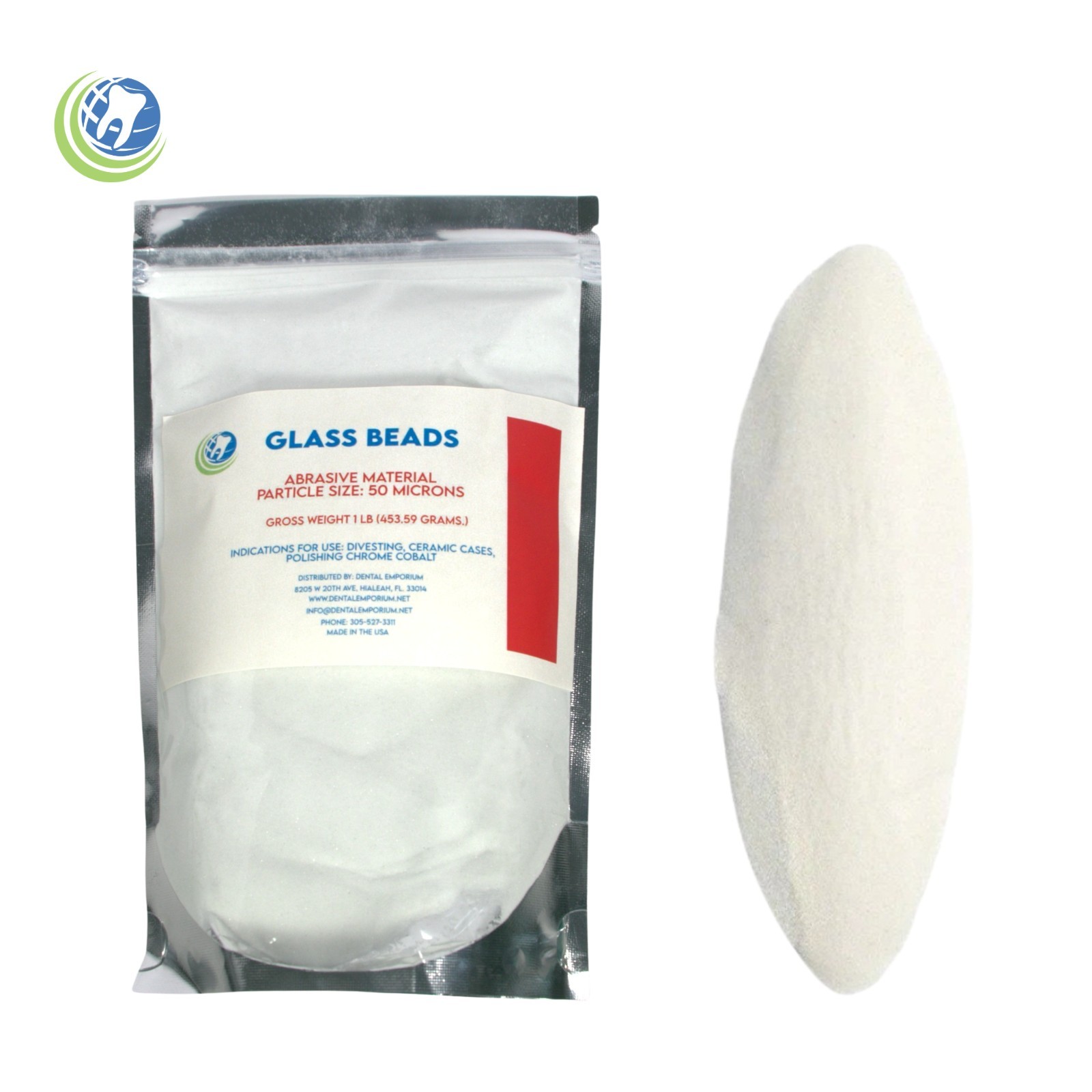 Glass Beads Abrasive Material for Ceramic Chrome Cobalt Polishing 1 Lb. 50Micron