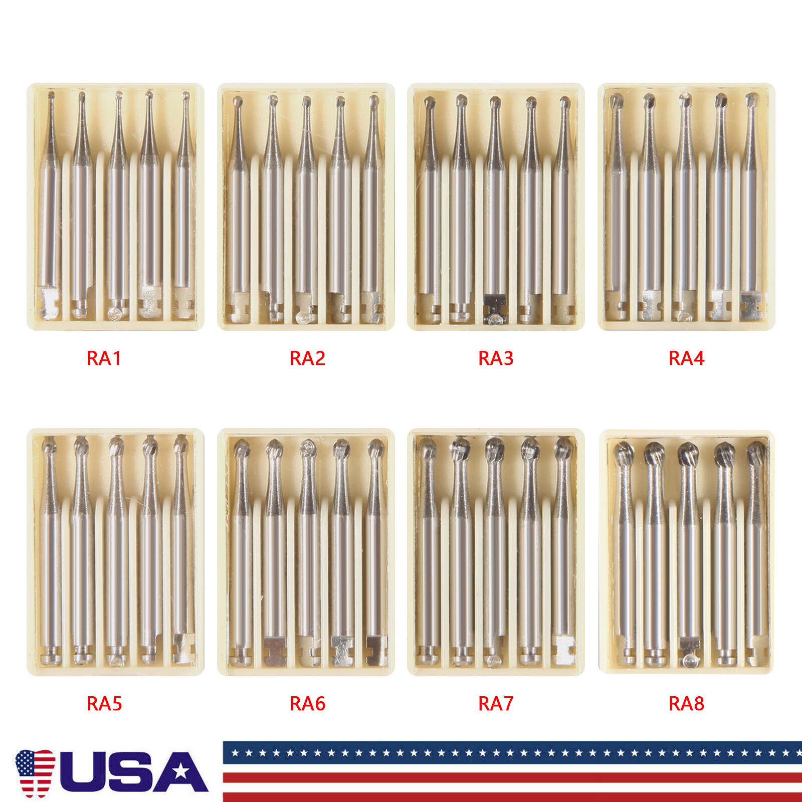 5pcs/box Dental Round Latch Carbide Bur RA1 2 3 4 5 6 7 8 RA Drill Slow Speed po