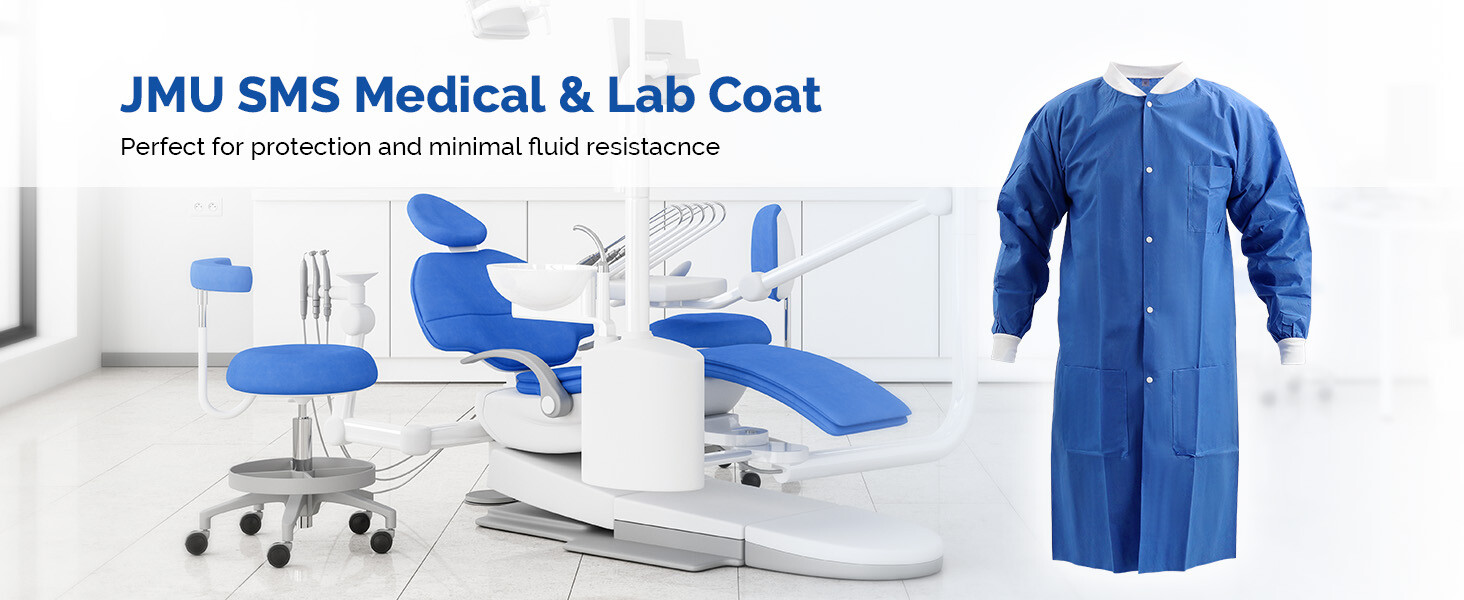 JMU 10/50✖ Disposable Lab Coats for Men Women Snaps Full Sleeve SMS Blue Medical