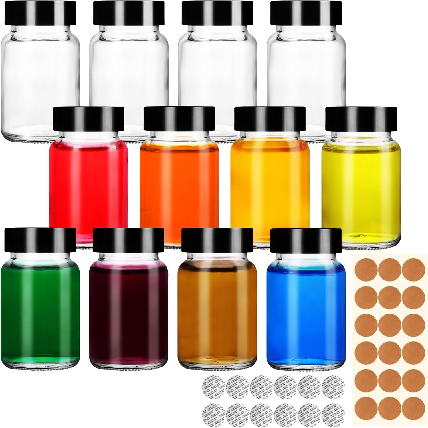 2 OZ Glass Bottles with Caps, 12 Pack 60 ML Empty Juicing 2oz-60ml, Clear