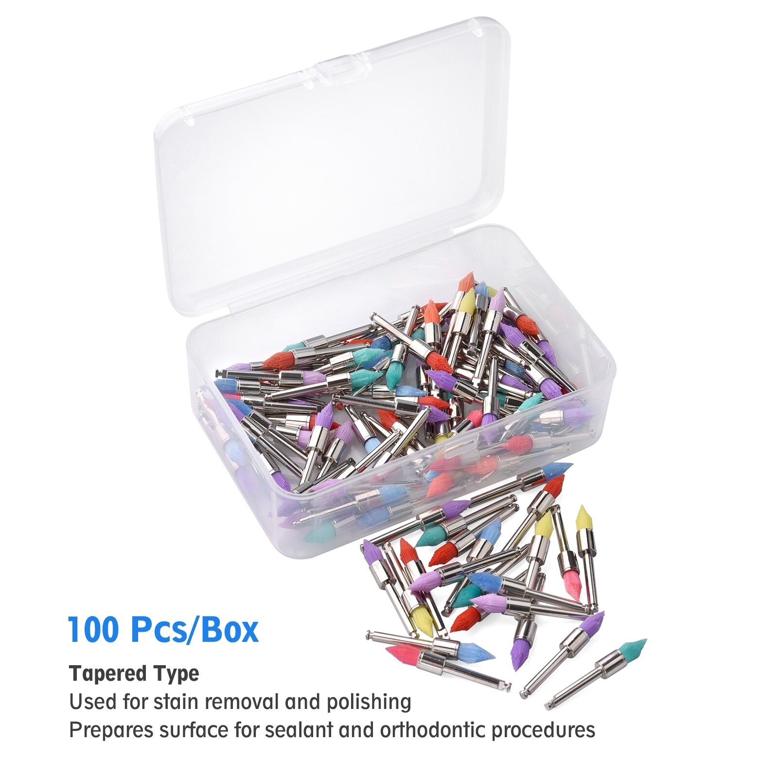 Disposable Dental Prophy Polishing Brush Latch Tapered Type Rainbow 100Pcs/Box