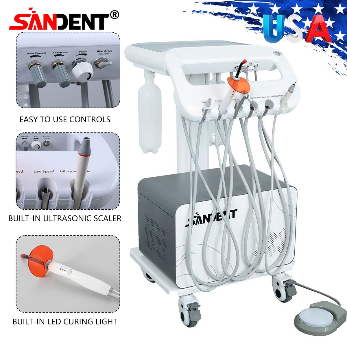 Portable Dental Delivery Unit Air Compressor Suction System 4H Light Scaler