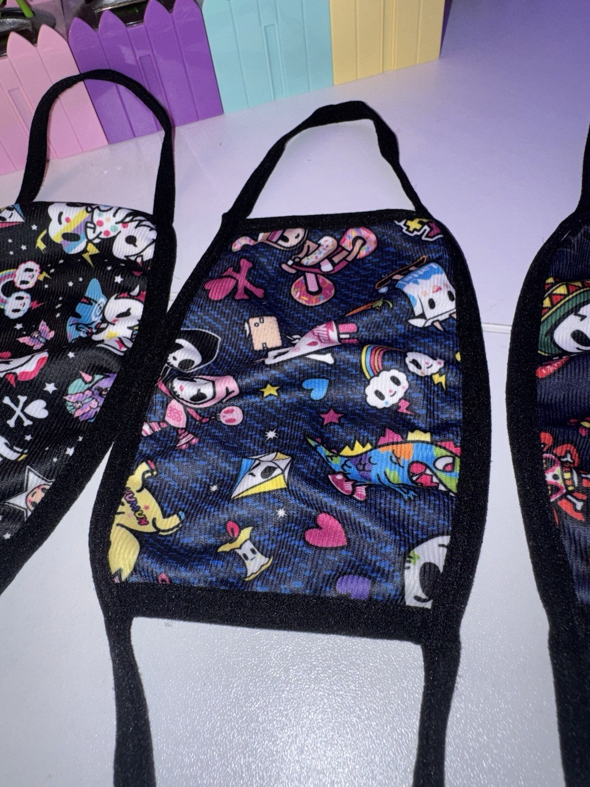 3 Pack Reusable TokiDoki Kids Teens Face Masks, Assorted Colorful NWOT