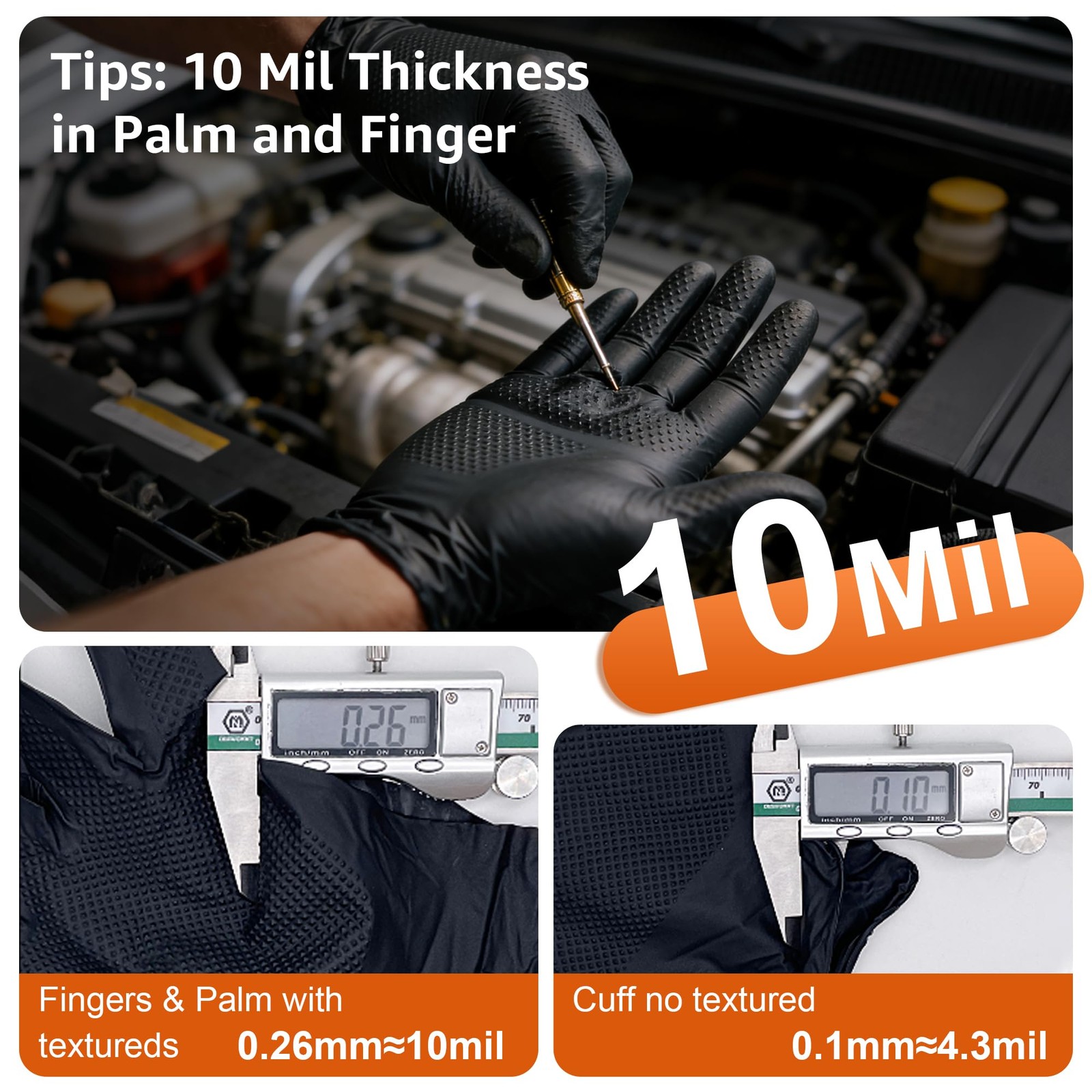 10mil Nitrile Gloves Thick,Industrial Disposable Gloves with Diamond Textured,He