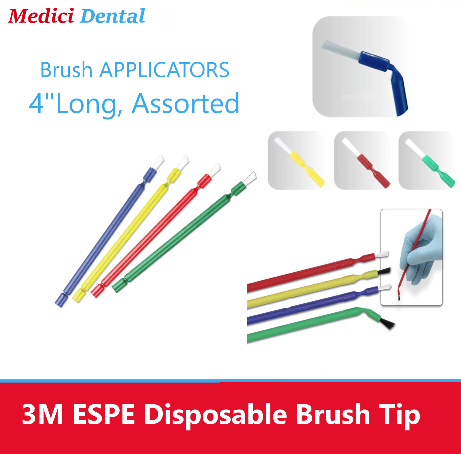 3M ESPE Single Use Brush Tip Applicators 100 Pieces & 1 Handle, MultiUse Dental