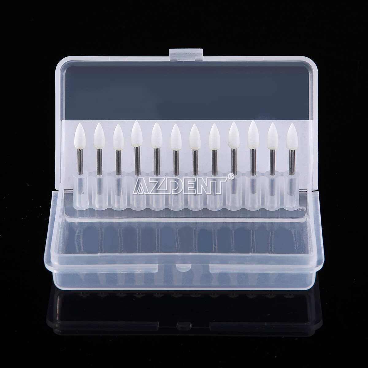12pc Dental Mounted White Stone Polishing Burs FG Abrasion Point Polisher AZDENT