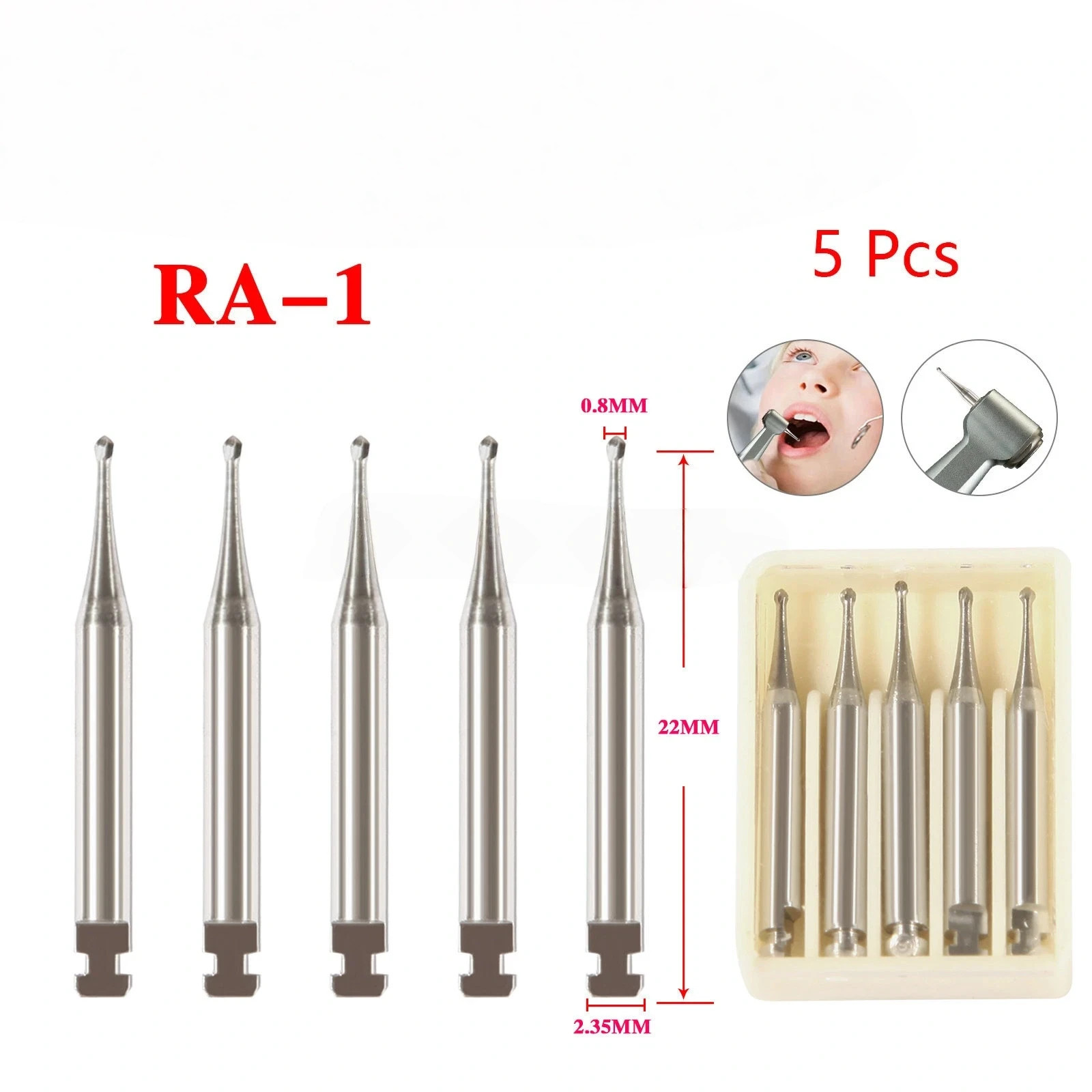 5Pcs/Box Dental Round Carbide Bur for Low Slow Speed Latch Type RA 1# – 8# Burs