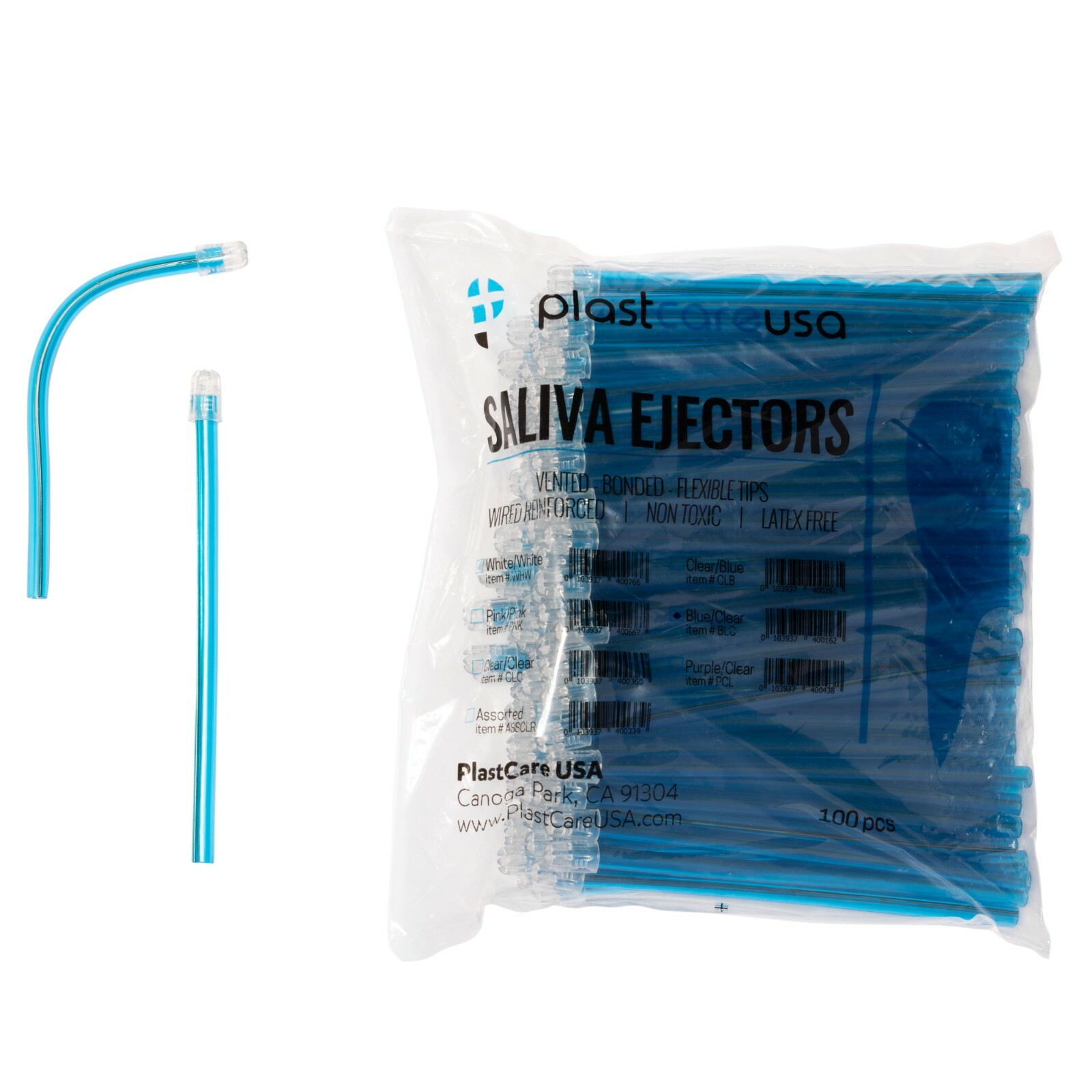 100 (1 Bag) Saliva Ejectors Blue Clear Dental Disposable